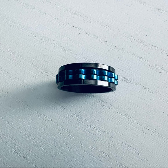 New! Blue & Black Rotating Stainless Steel Fidget Anxiety Ring Size 10 - Picture 8 of 8